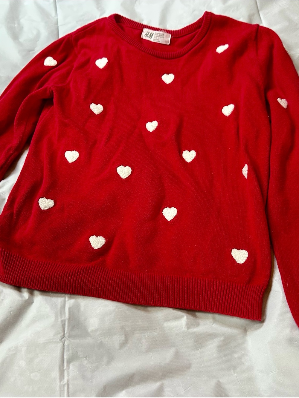 H&M Red Sweater with White Heart Motif
